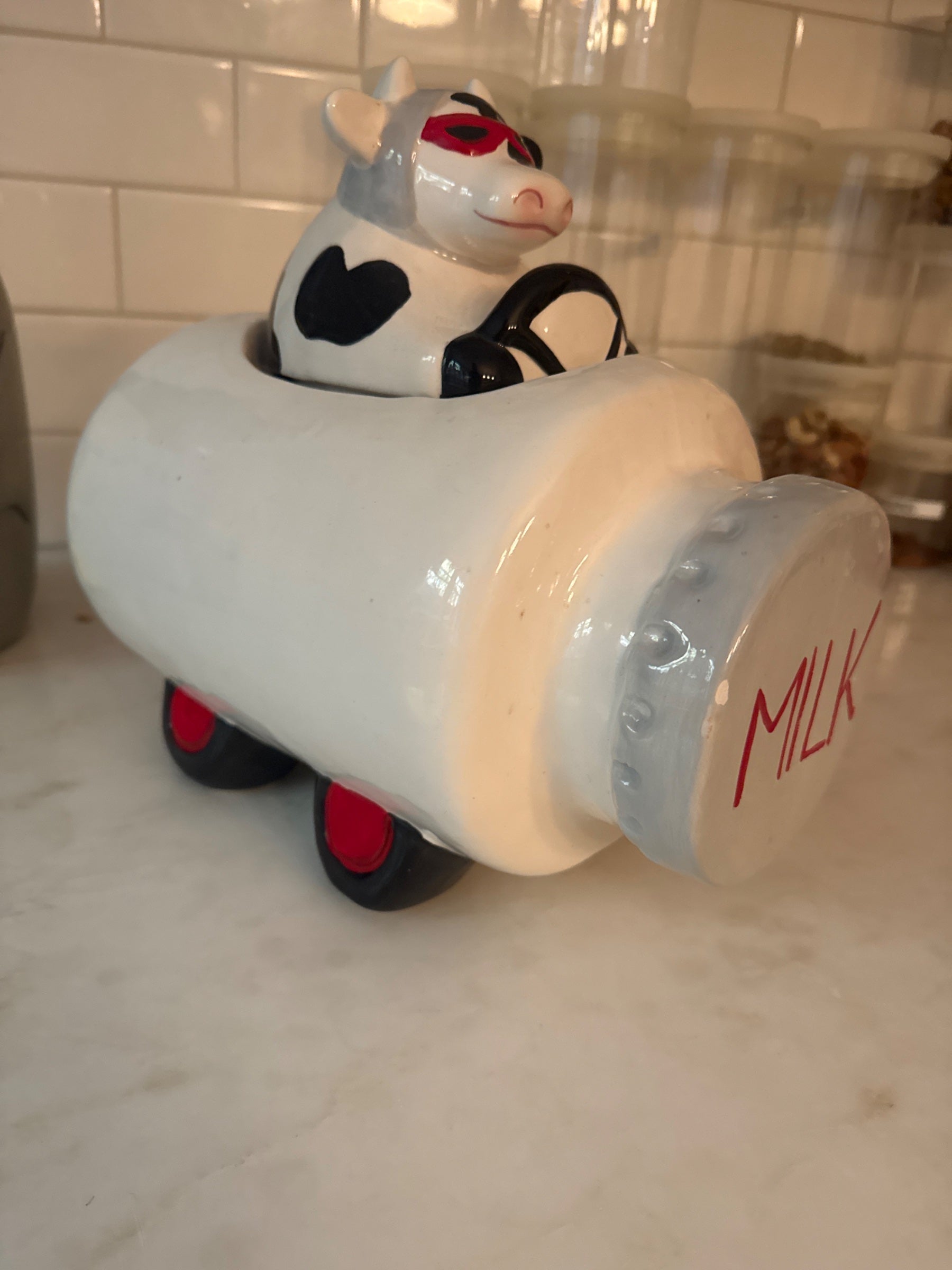 Vintage 1993 Clay Art Ceramic Cow Milk Tank Cookie Jar