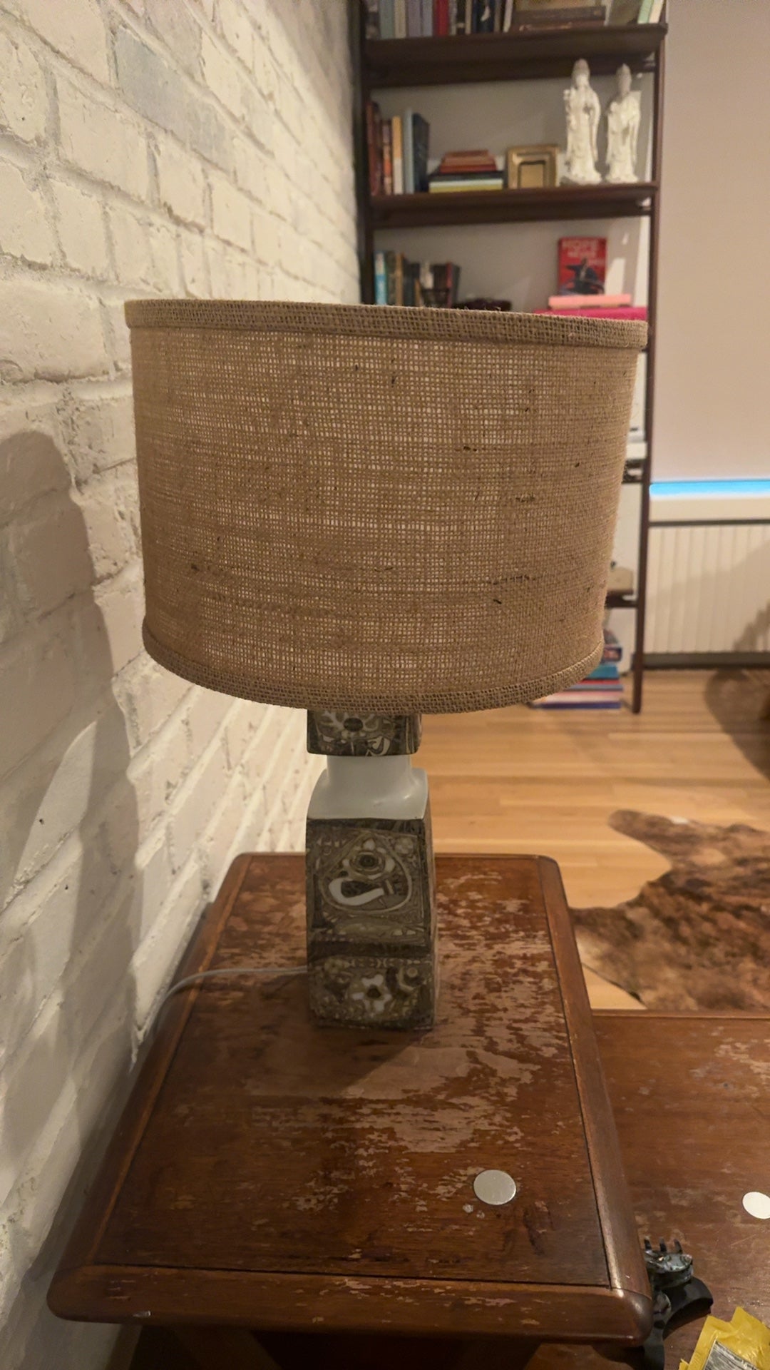 Pair of Restored Vintage Table Lamps with Burlap Shades