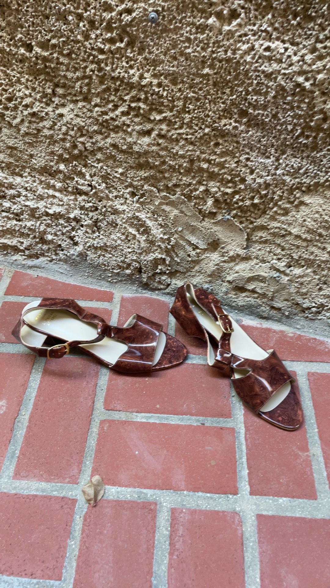 Vintage Brown Patent T-Strap Sandals - Classic Retro Style