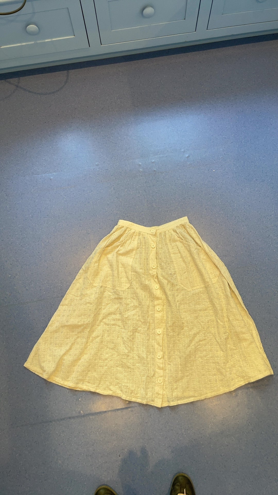 Vintage Yellow Cotton Button-Front Midi Skirt - A-Line Style