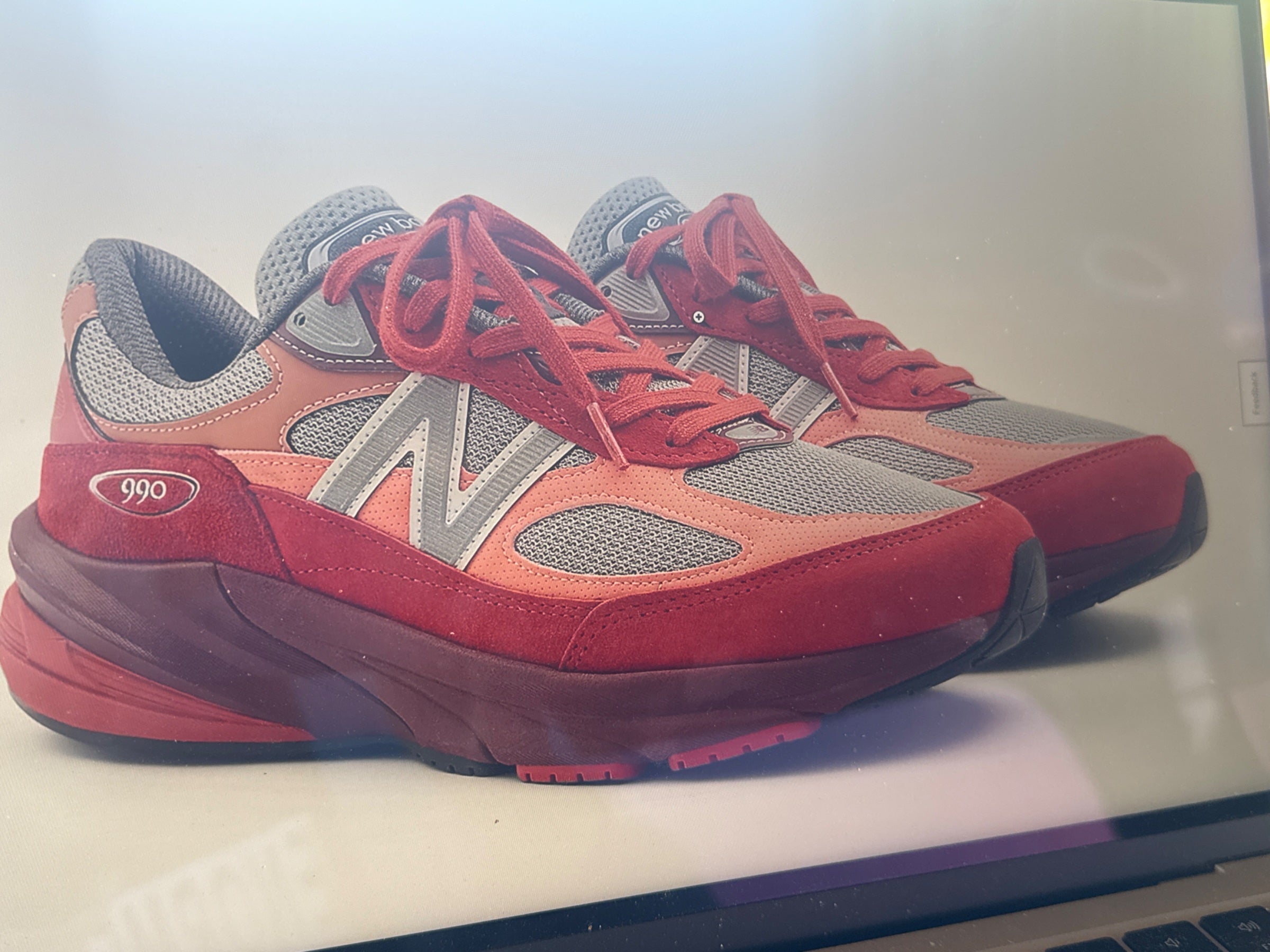 New Balance 990 Red Orange Gray Running Shoes
