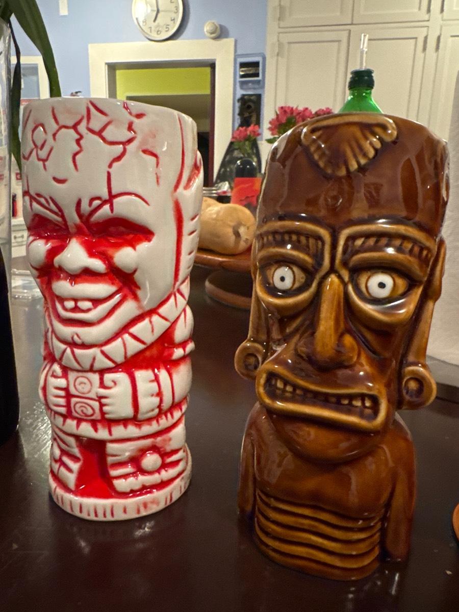 Vintage Tiki Mug Set - Rare Hand-Painted Ceramic